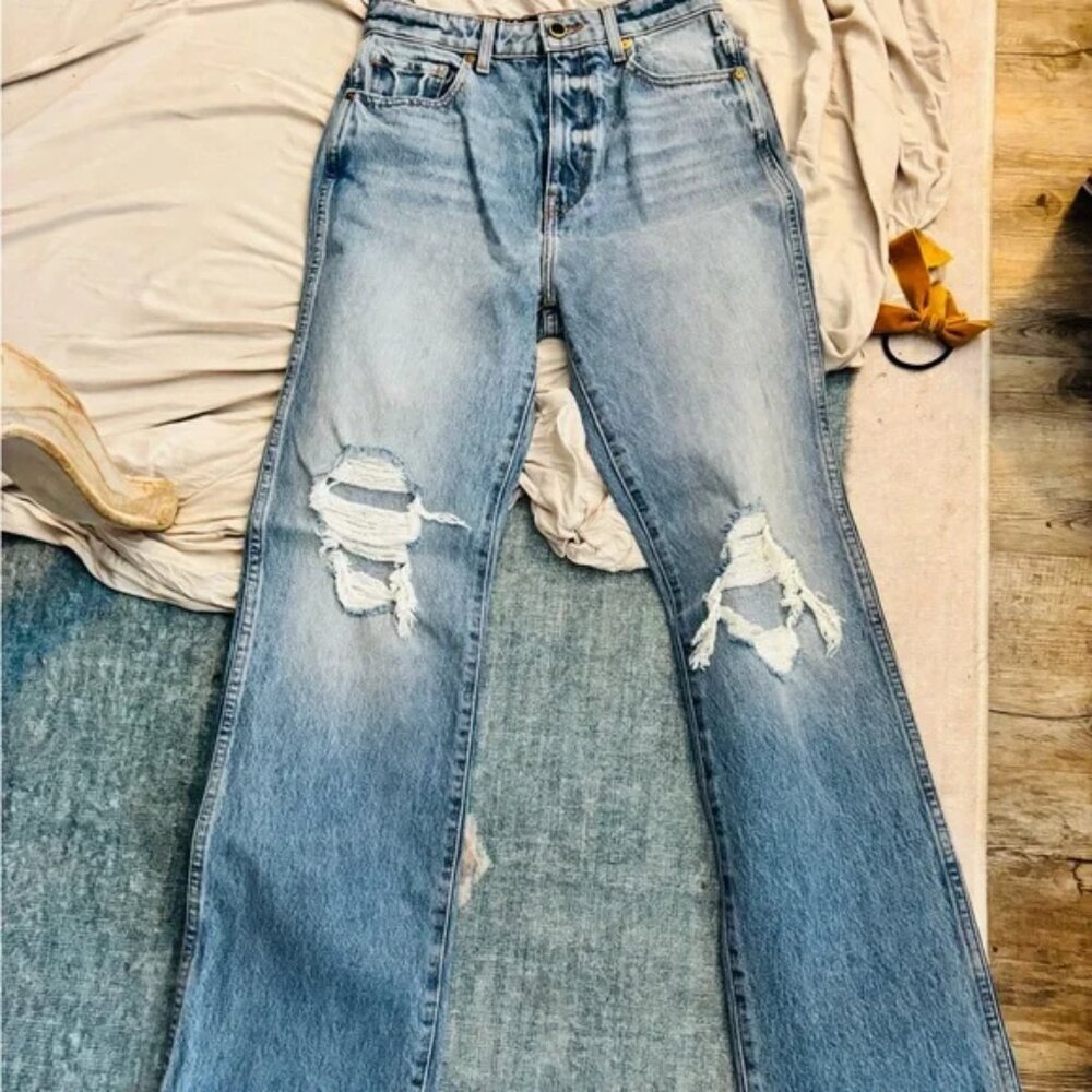 KHAITE Blue Flare Wide Leg Jeans